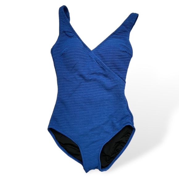 Profile by Gottex Essentials Cosmos Blue Textured Surplice High Back One-piece - Picture 5 of 8